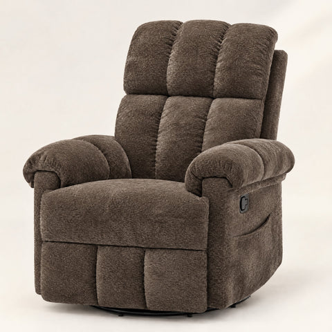 The Carson Swivel Rocker Recliner with Side Pockets in Brown