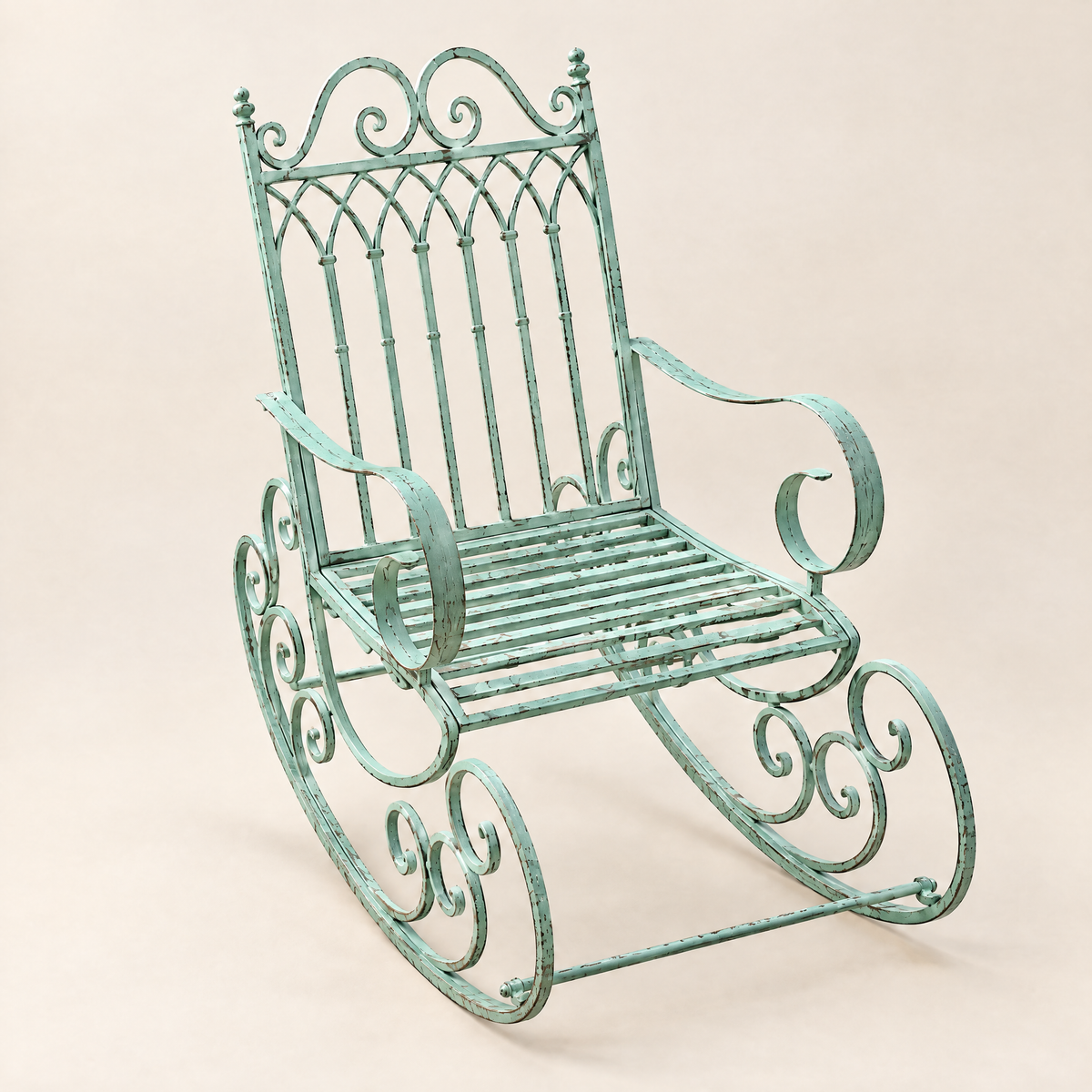 The Charleston vintage metal garden rocker in Vintage Green, studio photo
