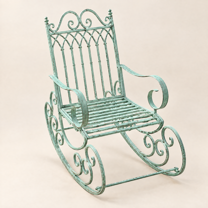 The Charleston vintage metal garden rocker in Vintage Green, studio photo