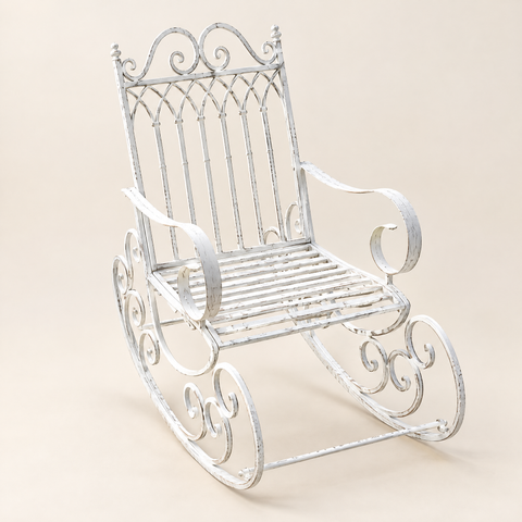 The Charleston Vintage Metal Garden Rocker in Vintage White
