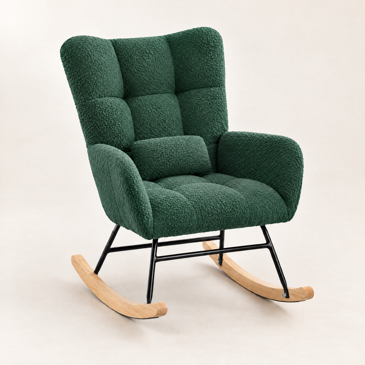 The Cubby teddy wingback rocker in Forest Green, studio photo