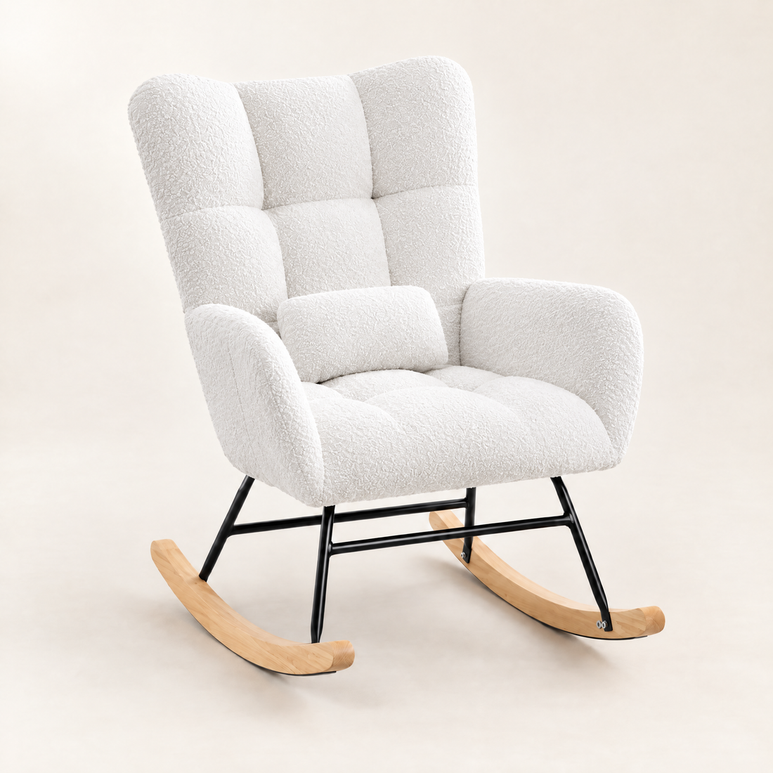 The Cubby teddy wingback rocker in White, studio photo