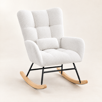 The Cubby teddy wingback rocker in White, studio photo