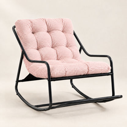 The Dune low lounge rocker, tufted corduroy in Pink, studio photo