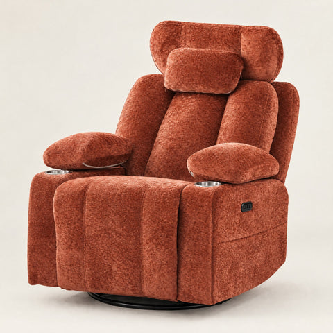 The Everett Power Swivel Rocker Recliner with USB in Orange
