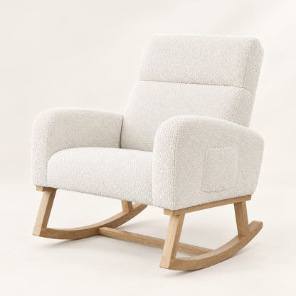 The Fleece high-back teddy rocker in Ivory, studio photo