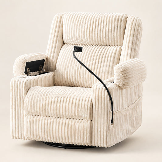 The Grandview oversized power recliner, heat + massage in Beige, studio photo