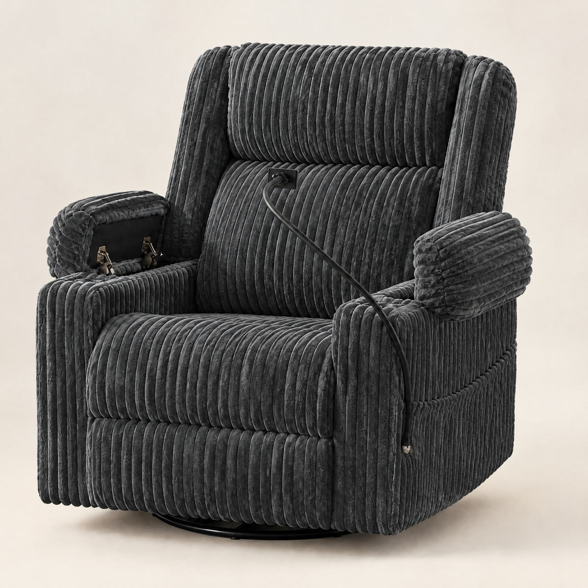 The Grandview oversized power recliner, heat + massage in Dark Grey, studio photo