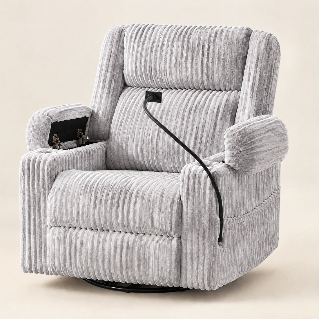 The Grandview oversized power recliner, heat + massage in Light Grey, studio photo