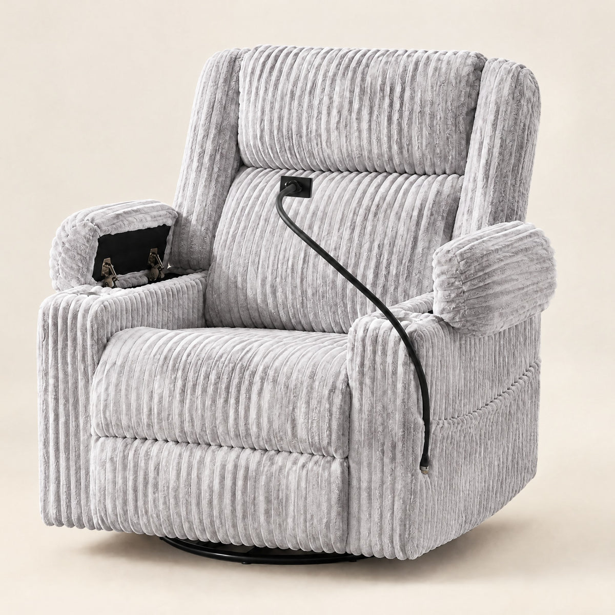 The Grandview oversized power recliner, heat + massage in Light Grey, studio photo
