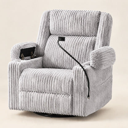 The Grandview oversized power recliner, heat + massage in Light Grey, studio photo