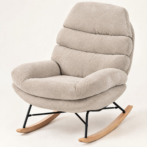 The Honey Wide-Seat Chenille Cocoon Rocker in Linen Beige