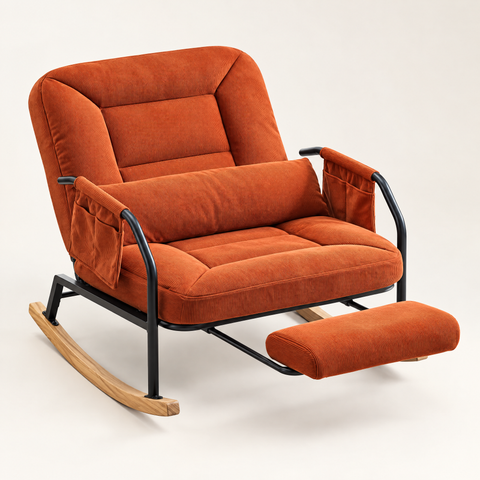 The Hudson Corduroy Reclining Rocker in Terracotta