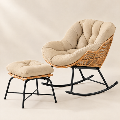 The Lagoon papasan rocker + ottoman in Beige, studio photo