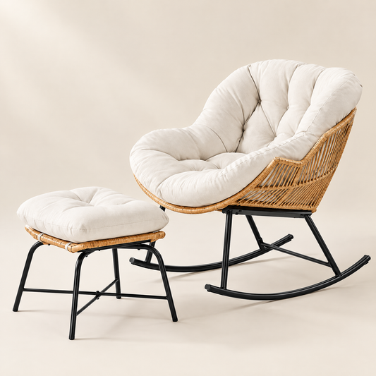 The Lagoon papasan rocker + ottoman in Cream, studio photo