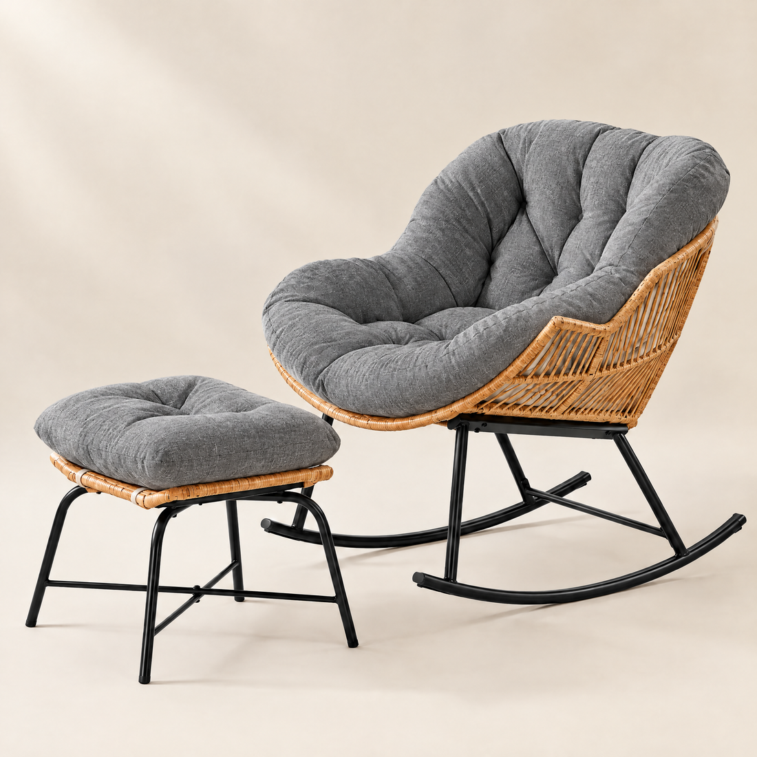 The Lagoon papasan rocker + ottoman in Grey, studio photo