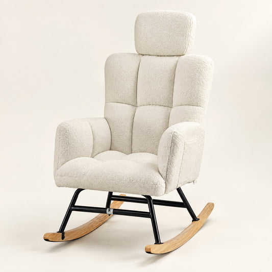 The Lambkin teddy nursing rocker, adjustable headrest in Cream, studio photo