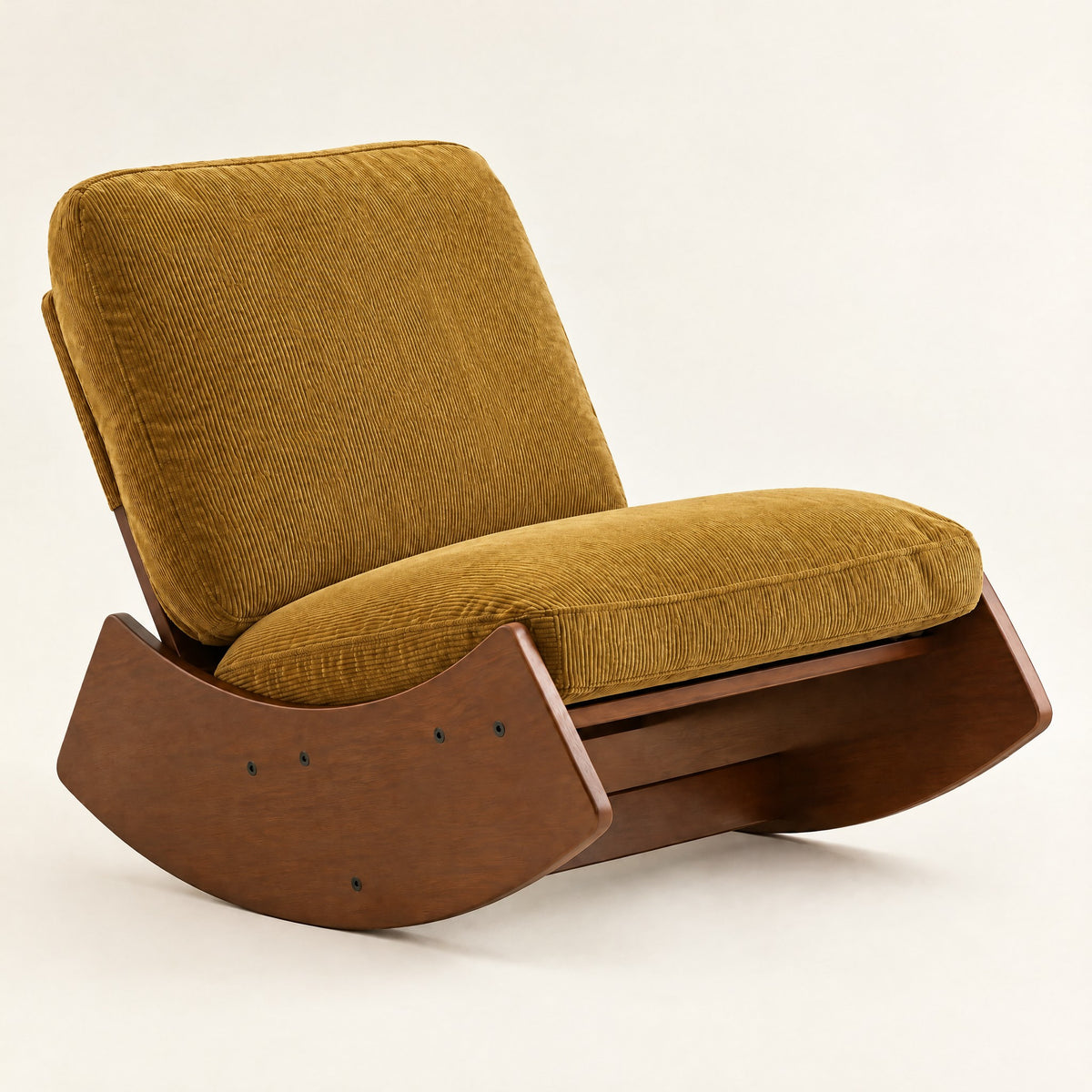 The Marlow mid-century rocker, solid wood base in Mustard, studio photo