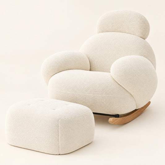 The Mochi boucle cloud rocker in Cream, studio photo