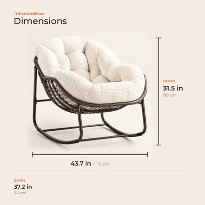 The Moonbeam dimensions: width, depth and height in inches and centimeters