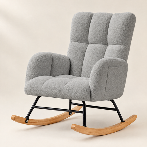 The Nestle Teddy Nursery Rocker with Side Pockets in Grey