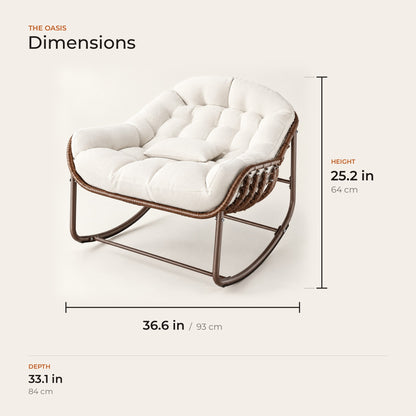 The Oasis dimensions: width, depth and height in inches and centimeters