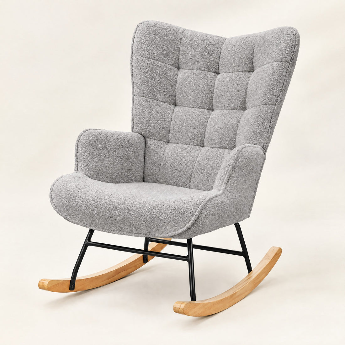 The Petal compact teddy rocker in Grey, studio photo