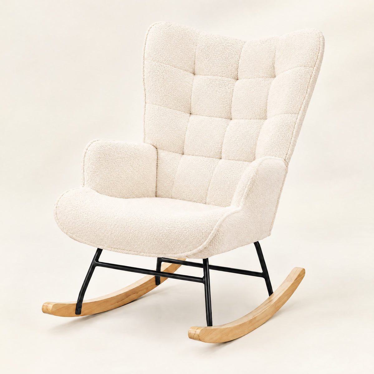 The Petal compact teddy rocker in Ivory, studio photo