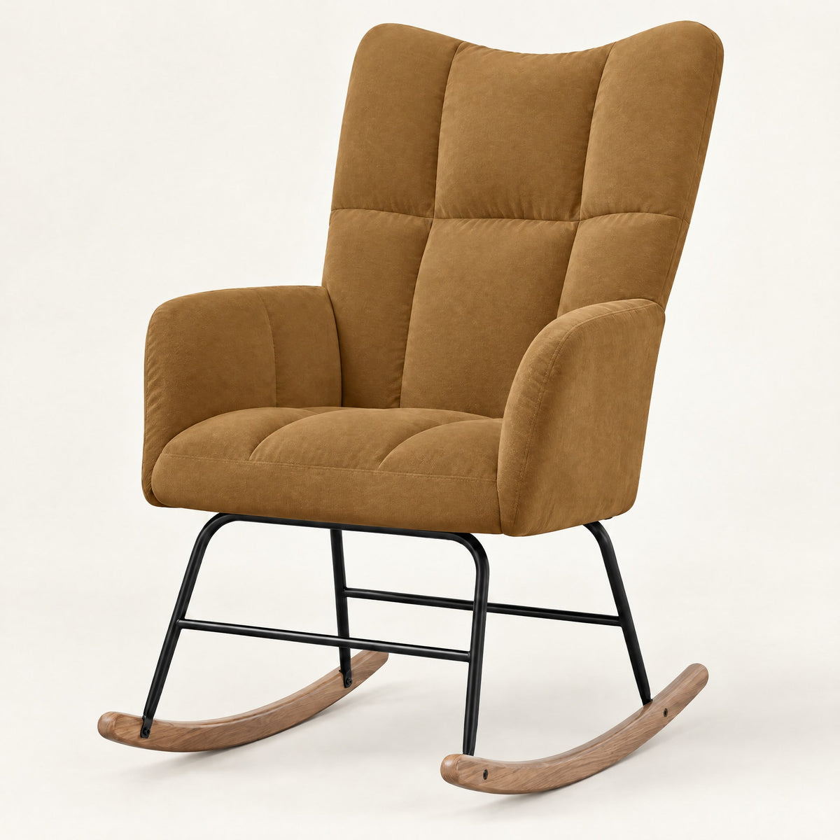 The Poppy tufted velvet wingback rocker in Brown, studio photo