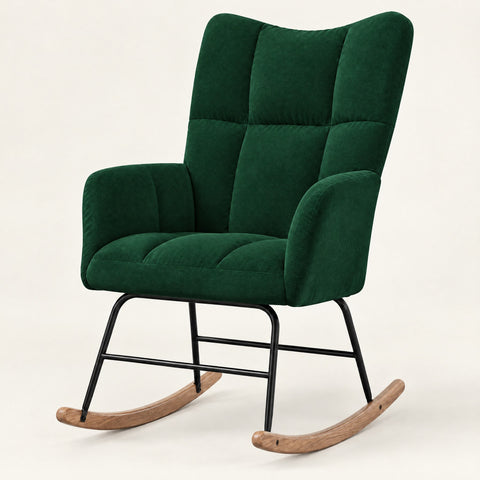 The Poppy Tufted Velvet Wingback Rocker in Forest Green