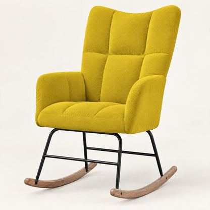 The Poppy tufted velvet wingback rocker in Mustard, studio photo