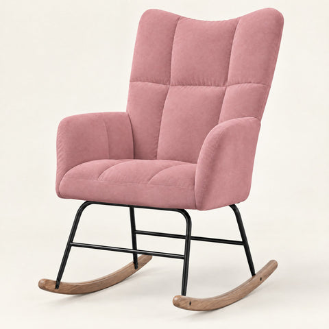 The Poppy Tufted Velvet Wingback Rocker in Pink