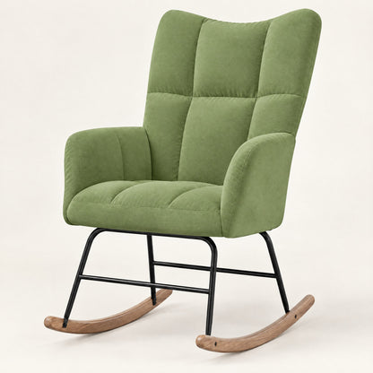 The Poppy tufted velvet wingback rocker in Sage Green, studio photo