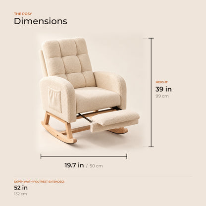 The Posy dimensions: width, depth and height in inches and centimeters
