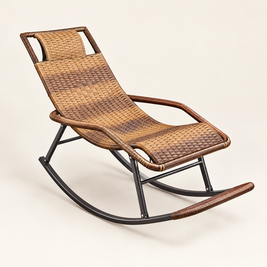 The Riviera woven rocking lounge chair in Natural, studio photo