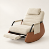 The Rowan cocoon recliner rocker, built-in footrest in Cream, studio photo