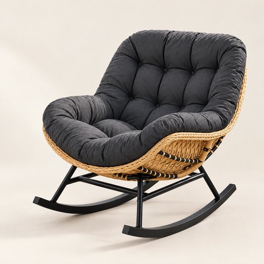 The Seabrook rattan papasan rocker in Charcoal, studio photo