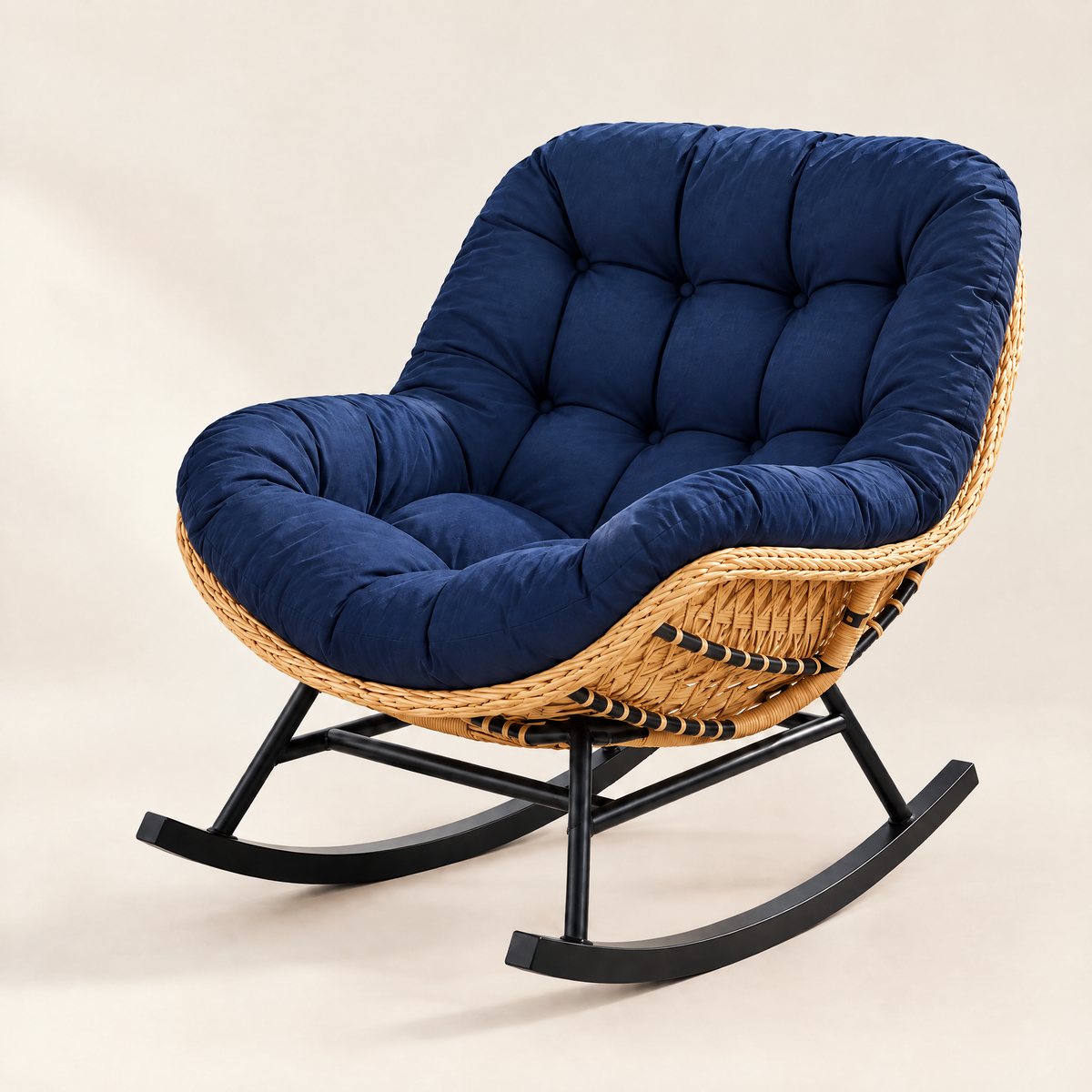 The Seabrook rattan papasan rocker in Navy, studio photo
