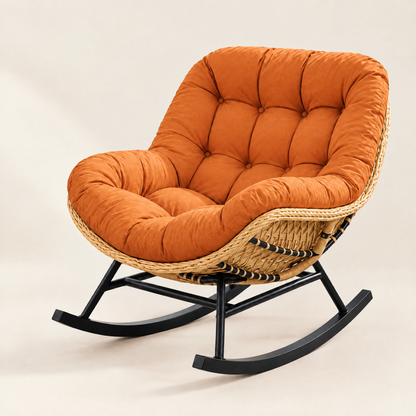 The Seabrook rattan papasan rocker in Terracotta, studio photo