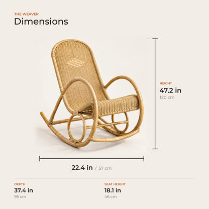 The Weaver dimensions: width, depth and height in inches and centimeters