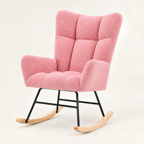 The Winslow Boucle Wingback Rocker in Pink