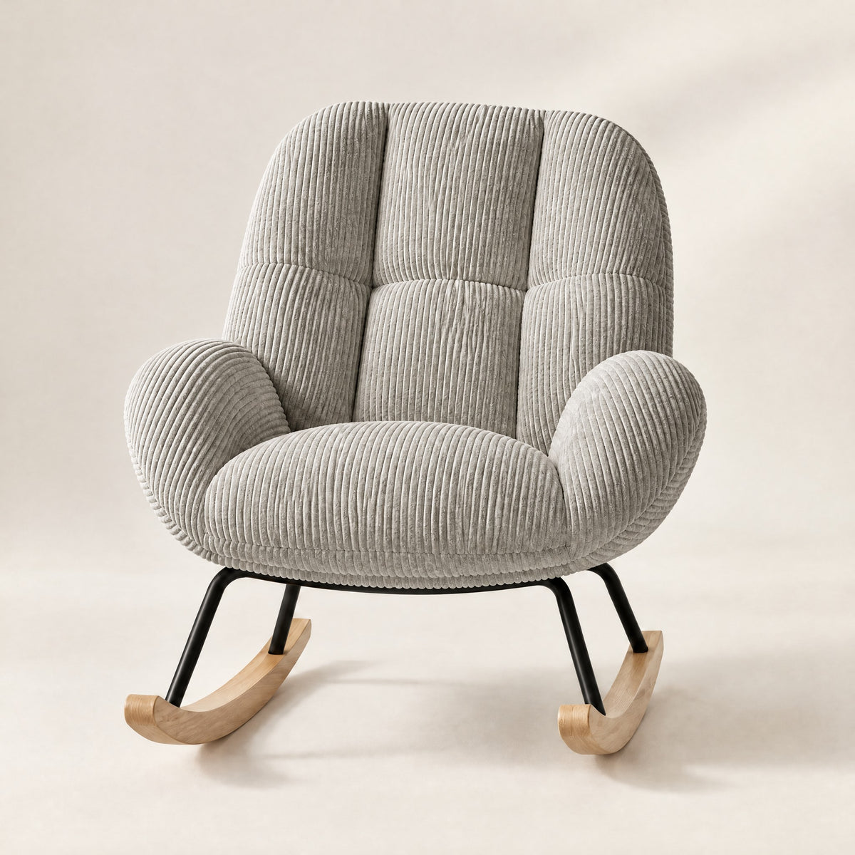 The Wisp corduroy cocoon rocker in Grey, studio photo