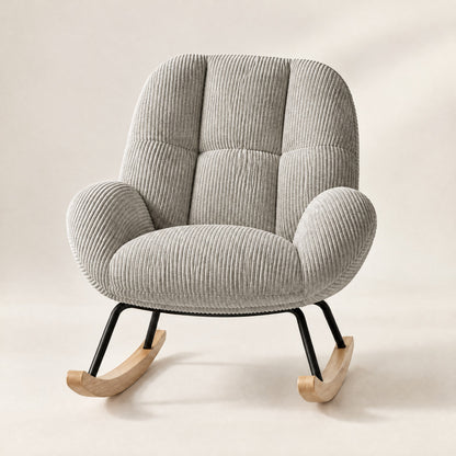 The Wisp corduroy cocoon rocker in Grey, studio photo
